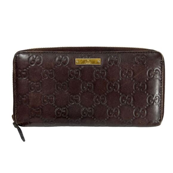 GUCCI Brown Leather Authentic Guccissima Monogram Long Zippered Wallet - Picture 1 of 12